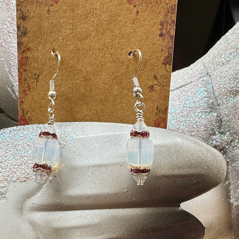 October Birthday 🎂- Opal Swarovski Beadsd, Rose, and Silver Earrings 2/$22